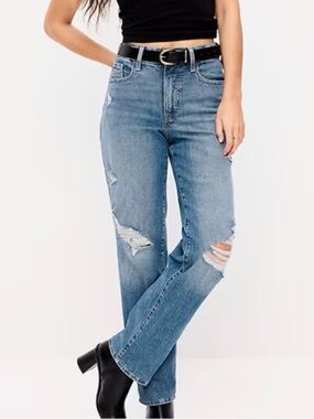 Old Navy Light Blue Distressed Straight-Leg Jeans